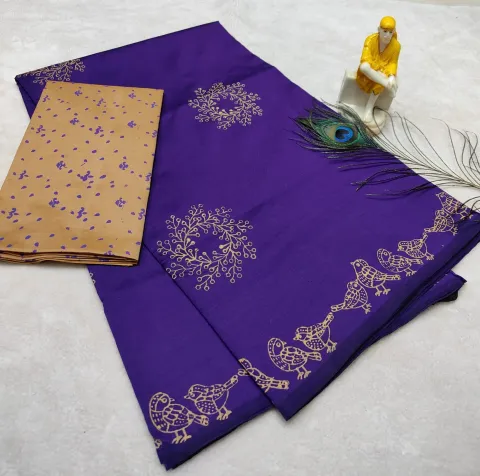 Violet Cotton Mix Printed Saree