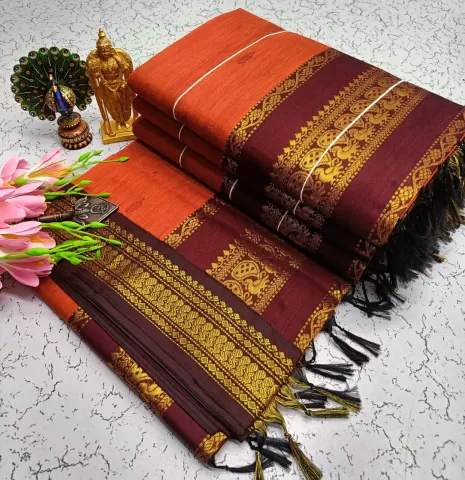 Orange Kalyani Cotton Saree