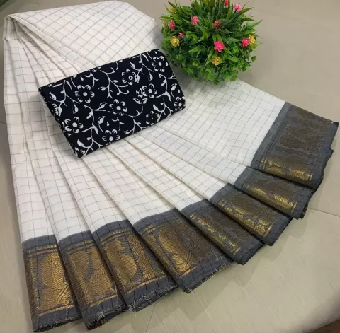 White Sungudi Pure Cotton Saree